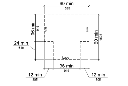 T shaped wheelchair turning space