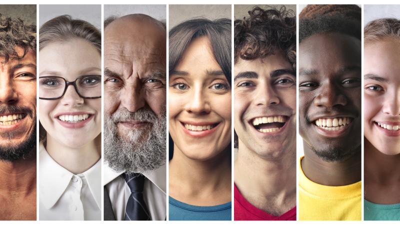 Seven diverse faces.