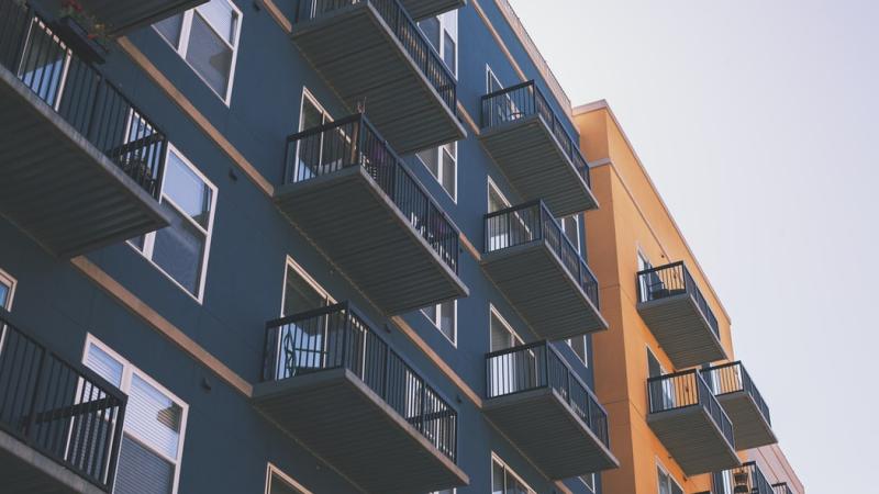 blue and orange apartment building