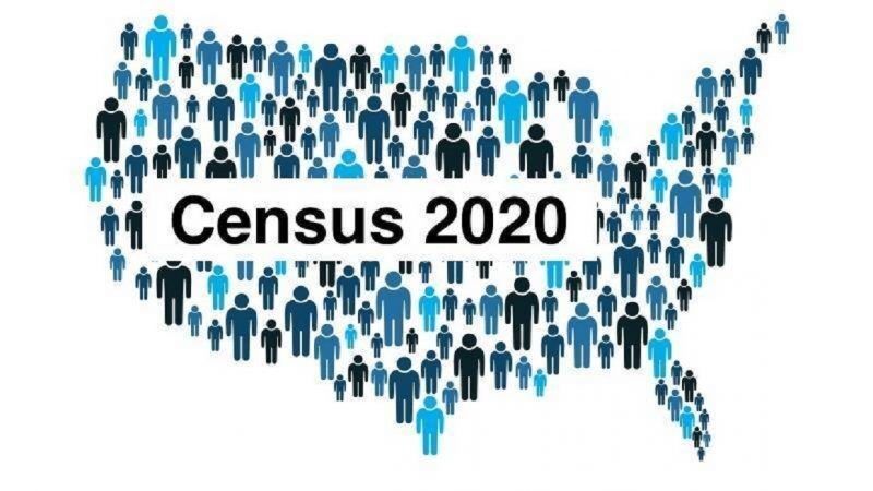 Map of U.S. made of people with text reading Census 2020