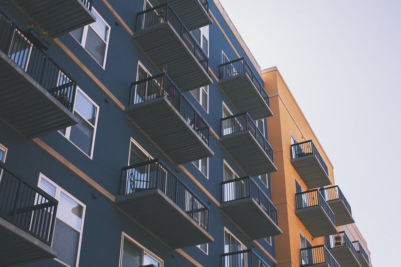 blue and orange apartment building