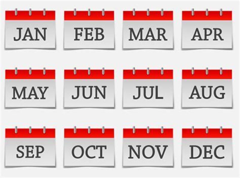 Calendar pages showing each month in the year