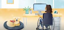 Cartoon Service Dog at workplace next to computer