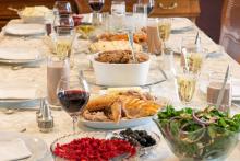 A table filled with traditional Thanksgiving food