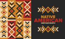Native American Heritage Month banner with colorful tribal pattern in the background